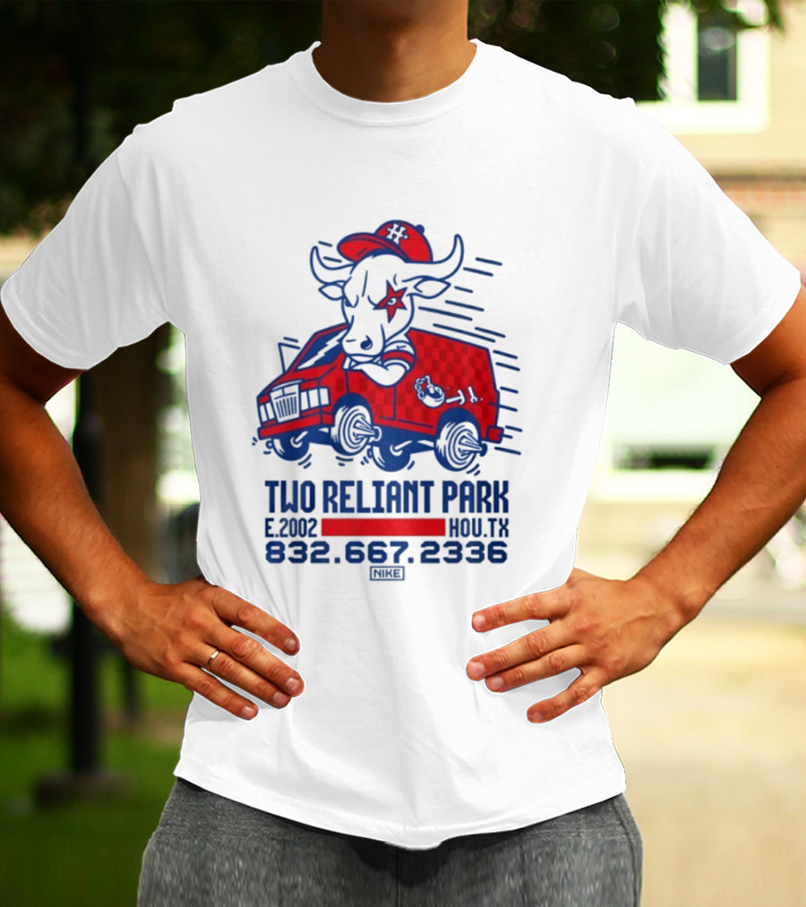 Houston Texans Two Reliant Park Bull And Red Truck E 2012 MOU.TX 832.667.2336 T-Shirt