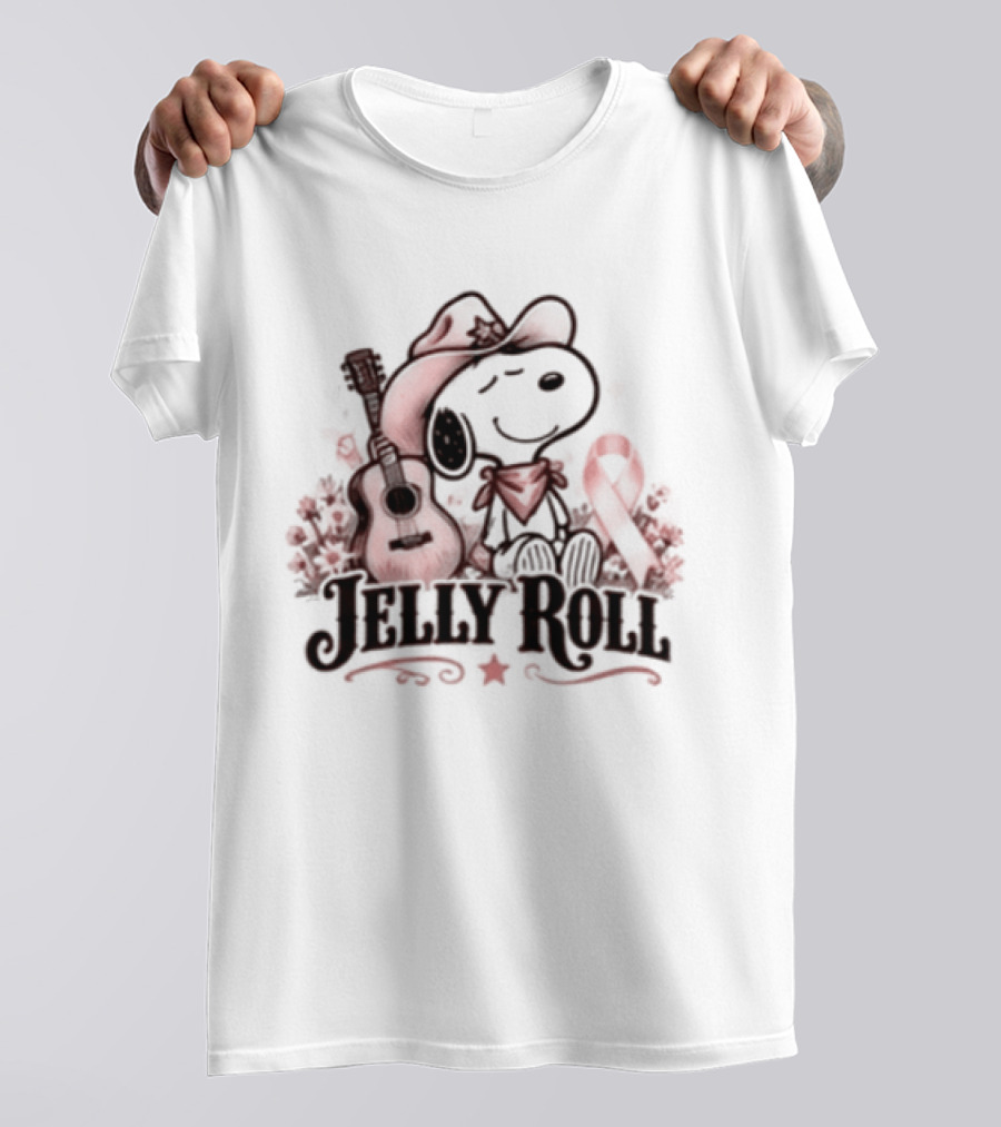 Jelly Roll Snoopy Cowboy Hat Red Awareness Ribbon T-Shirt