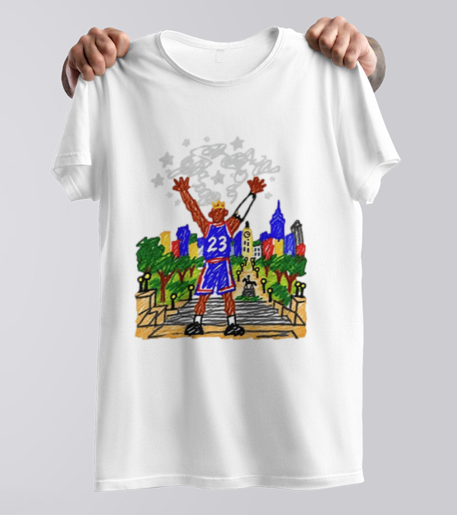 LeBron James Just A Kid From Akron In Philly Skyline With Number 23 And Crown T-Shirt