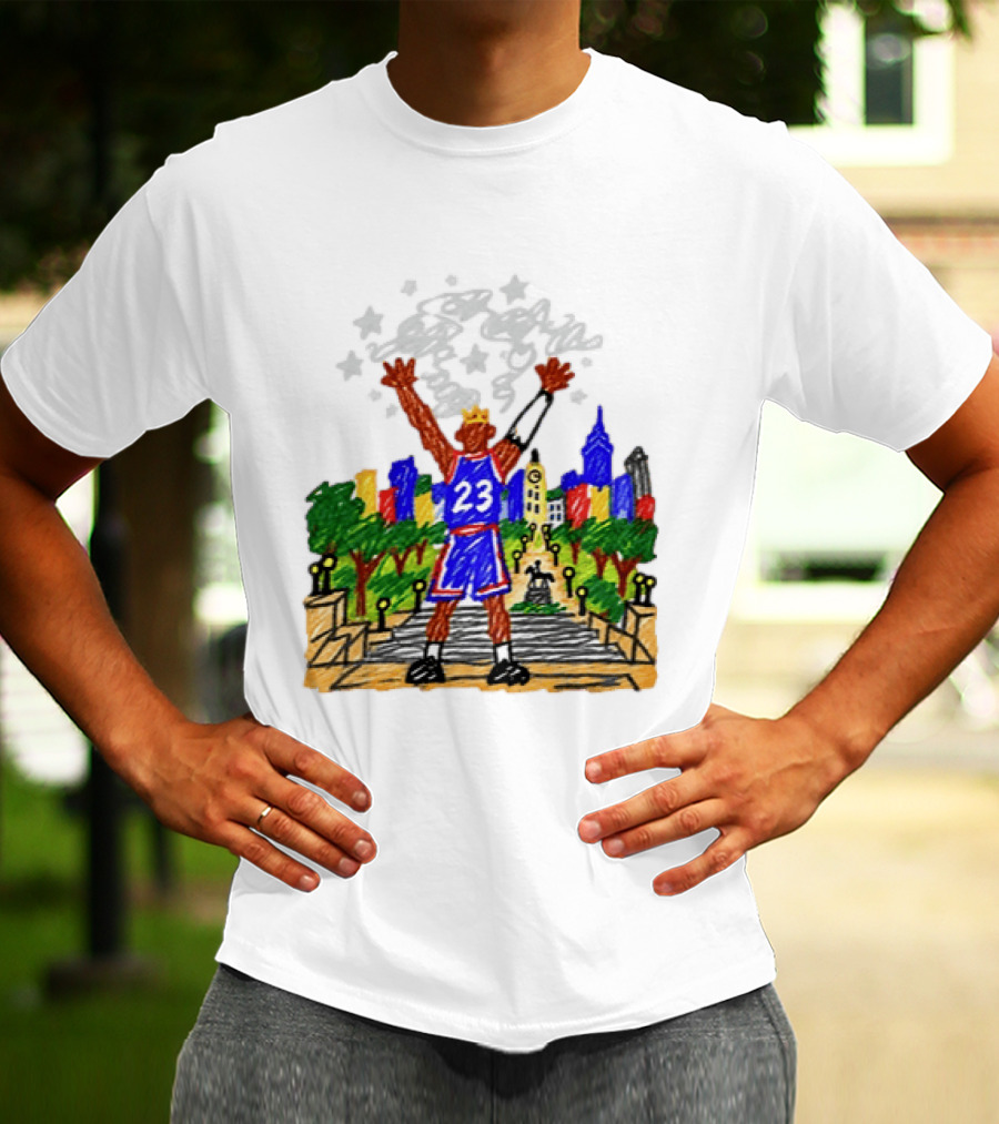 LeBron James Just A Kid From Akron In Philly Skyline With Number 23 And Crown T-Shirt