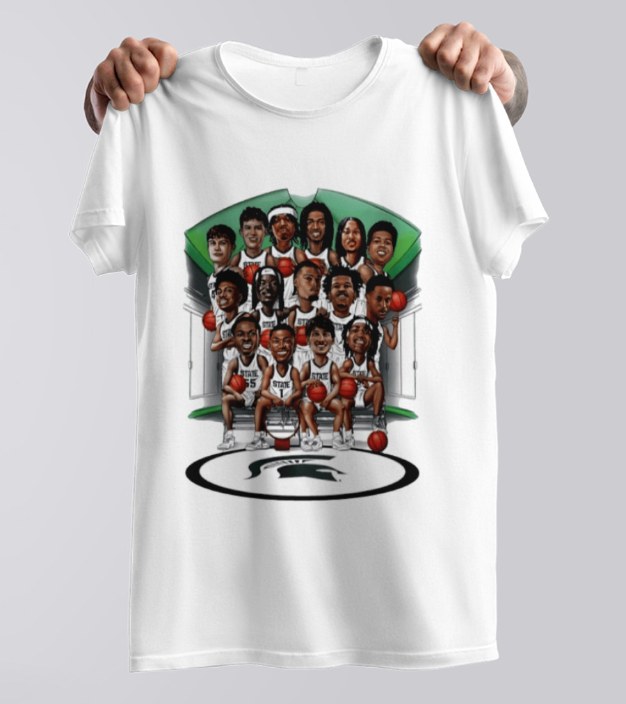 Michigan State Spartans Izzone Collage Team Caricatures Two Sided Back T-Shirt
