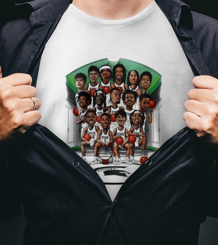 Michigan State Spartans Izzone Collage Team Caricatures Two Sided Back T-Shirt