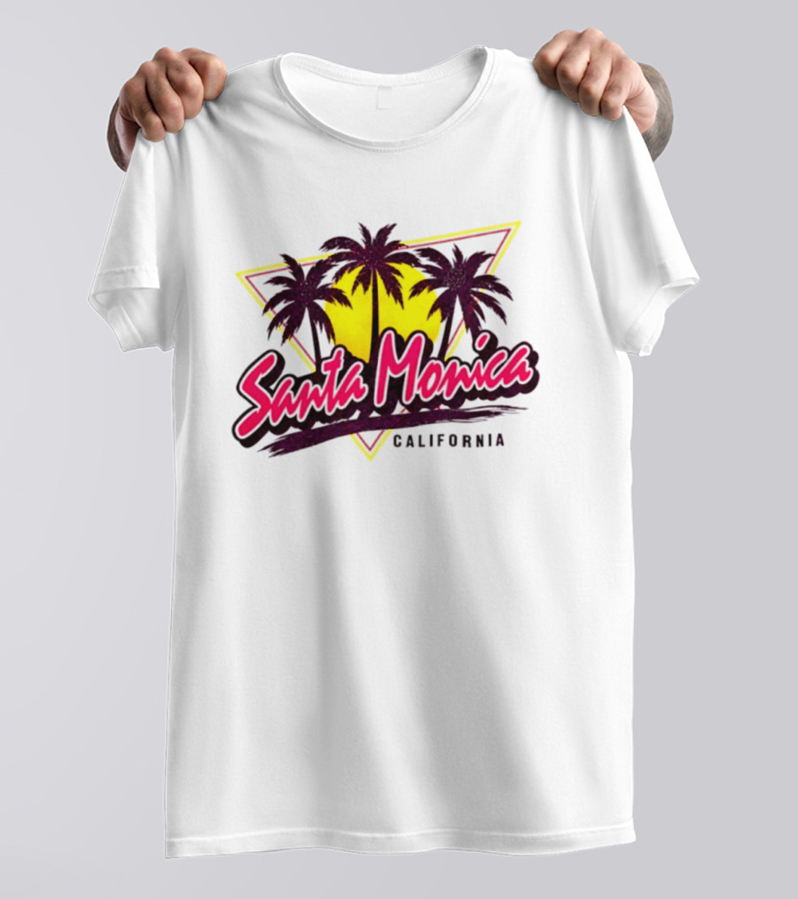 Santa Monica California Palm Trees Sunset Triangle T-Shirt