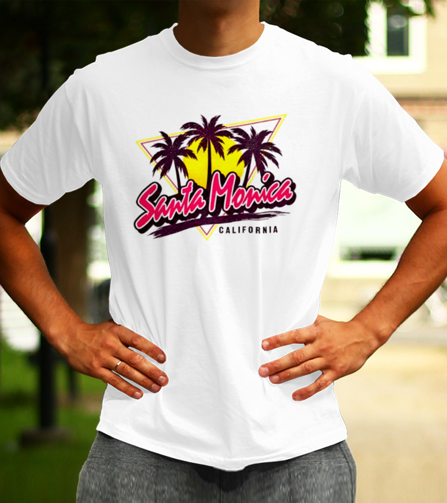 Santa Monica California Palm Trees Sunset Triangle T-Shirt