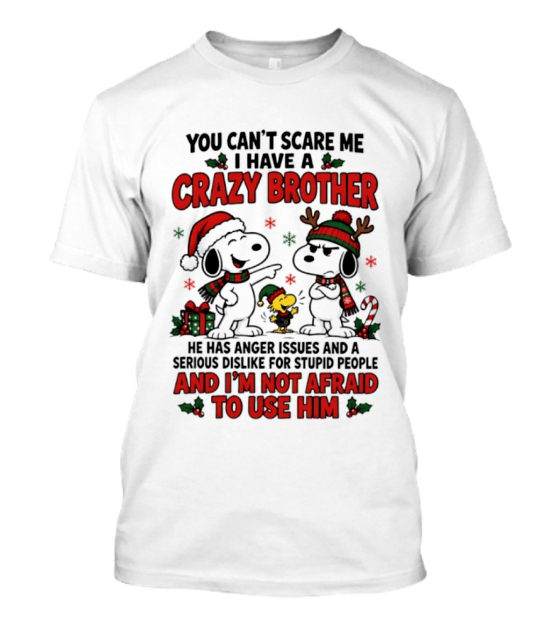 You Can't Scare Me I Have A Crazy Brother Christmas Snoopy Reindeer Holiday Humor T-Shirt