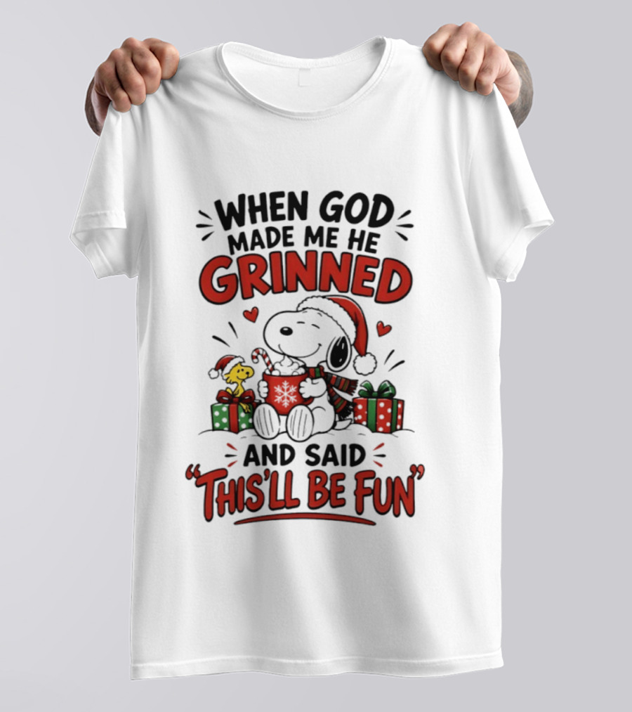 When God Made Me He Grinned Snoopy Christmas Festive Fun 2026 T-Shirt
