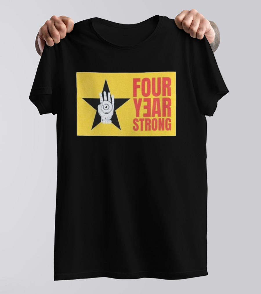 Four Year Strong Star With Hand Eye Symbol On Yellow Background T-Shirt