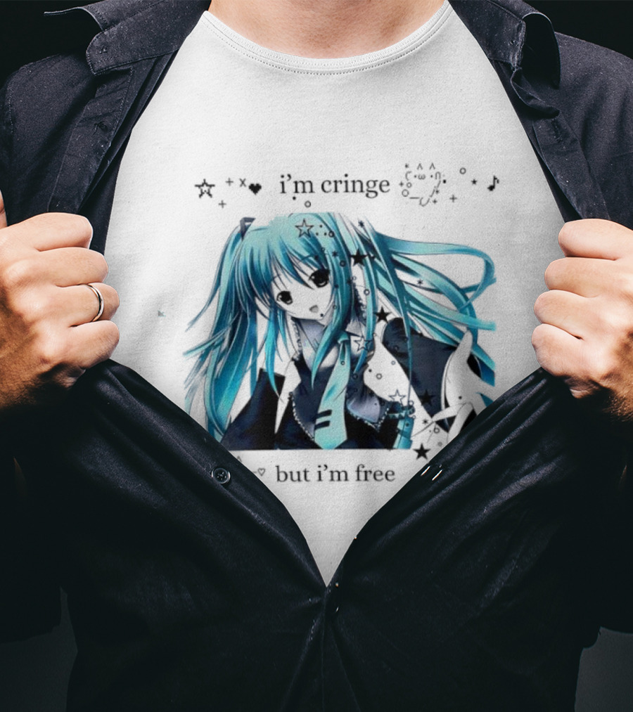 I'm Cringe But I'm Free Anime Blue Hair Character Stars T-Shirt