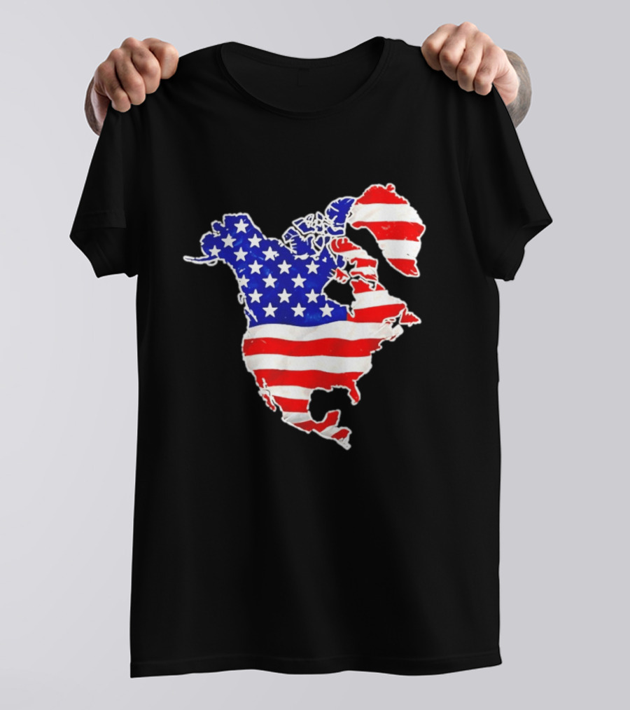 North America US Flag Continent Map Stars And Stripes T-Shirt