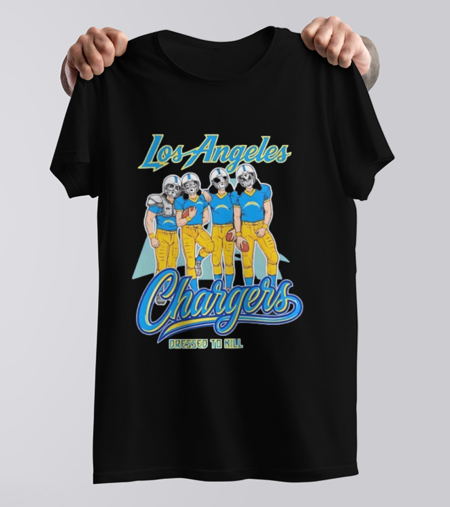 Los Angeles Chargers Dressed To Kill Players Skull Faces Cartoon T-Shirt