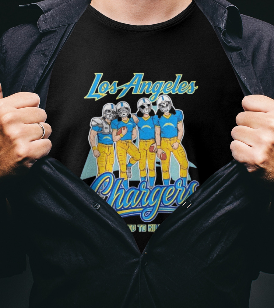 Los Angeles Chargers Dressed To Kill Players Skull Faces Cartoon T-Shirt