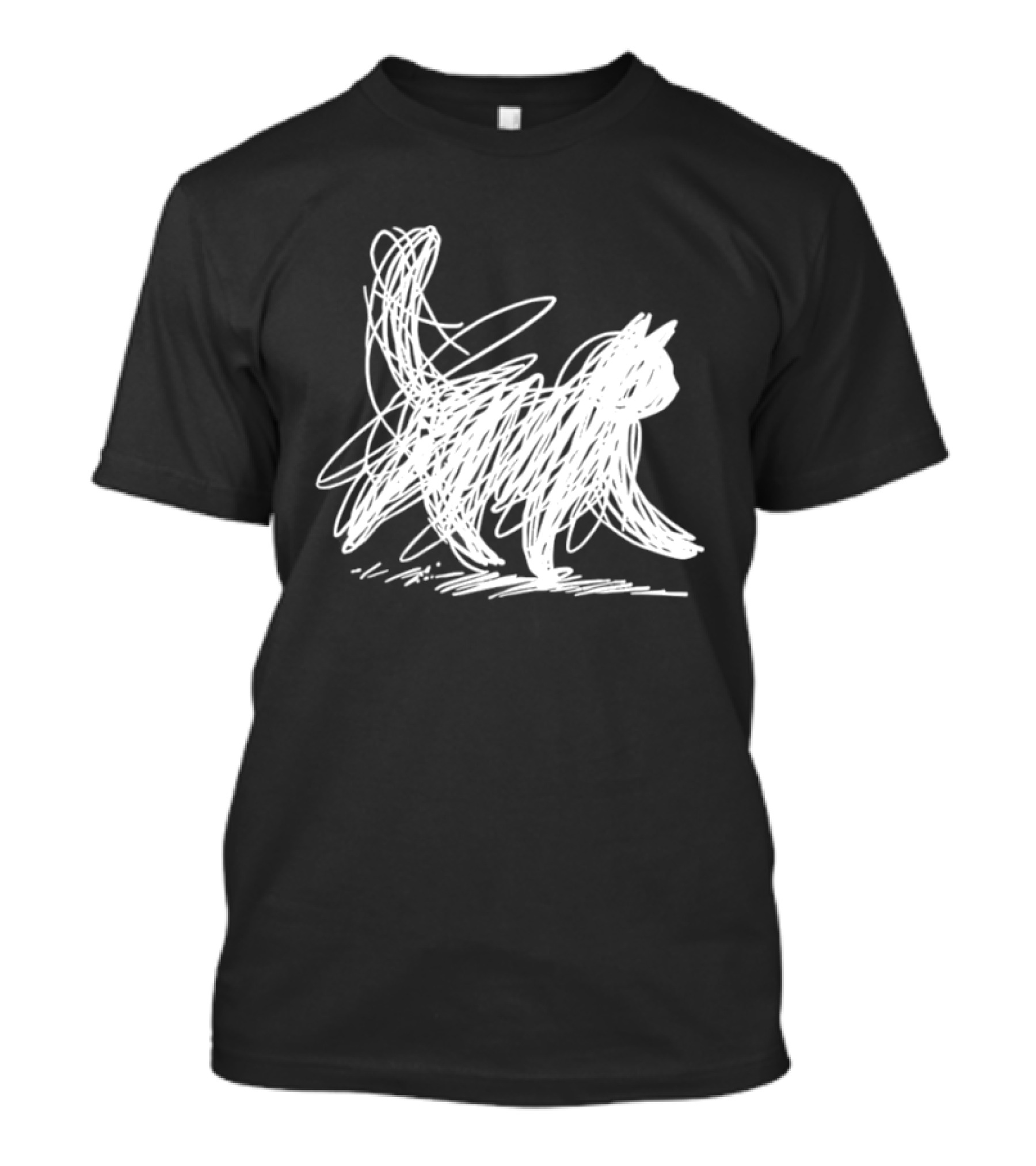 Scribble Cat Minimal Line Art Japanese T-Shirt