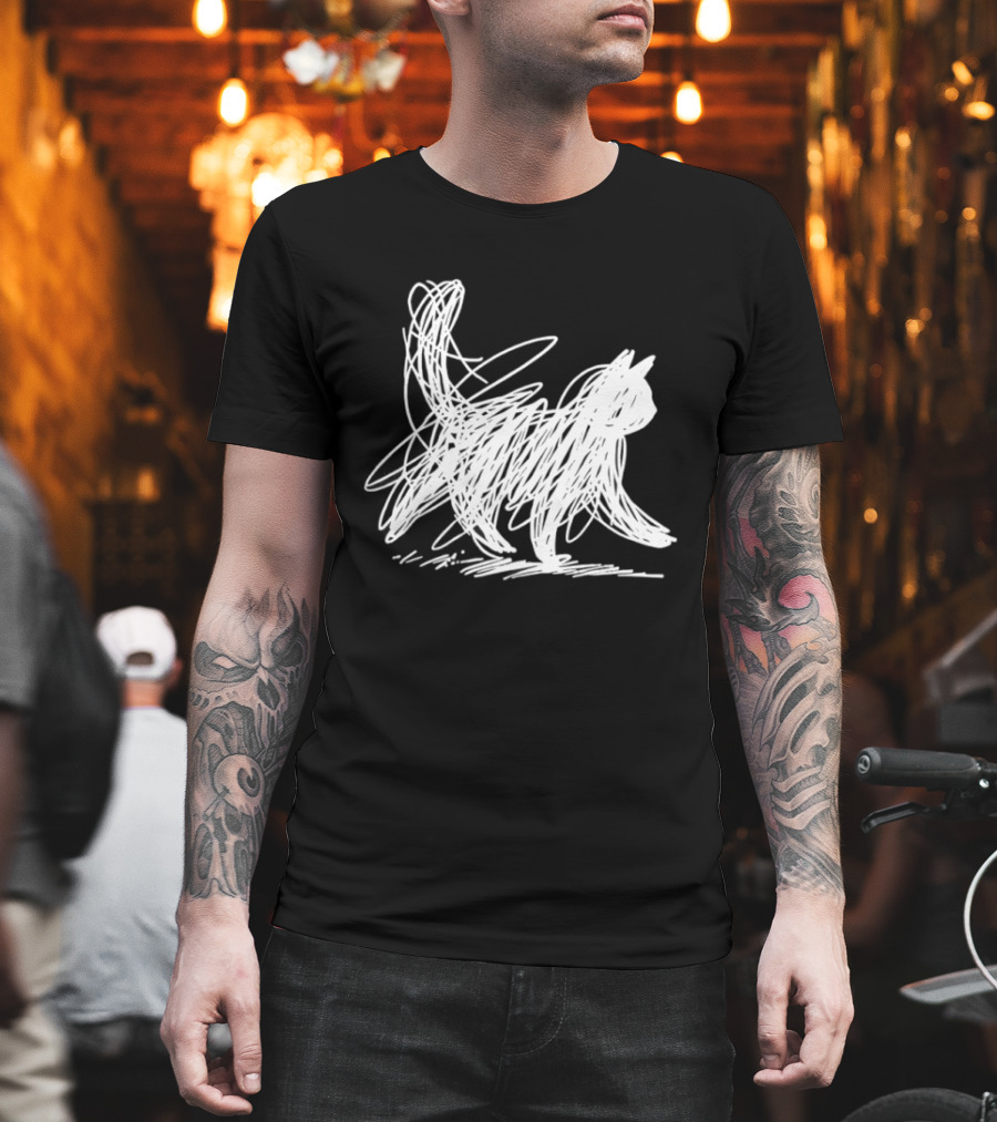 Scribble Cat Minimal Line Art Japanese T-Shirt