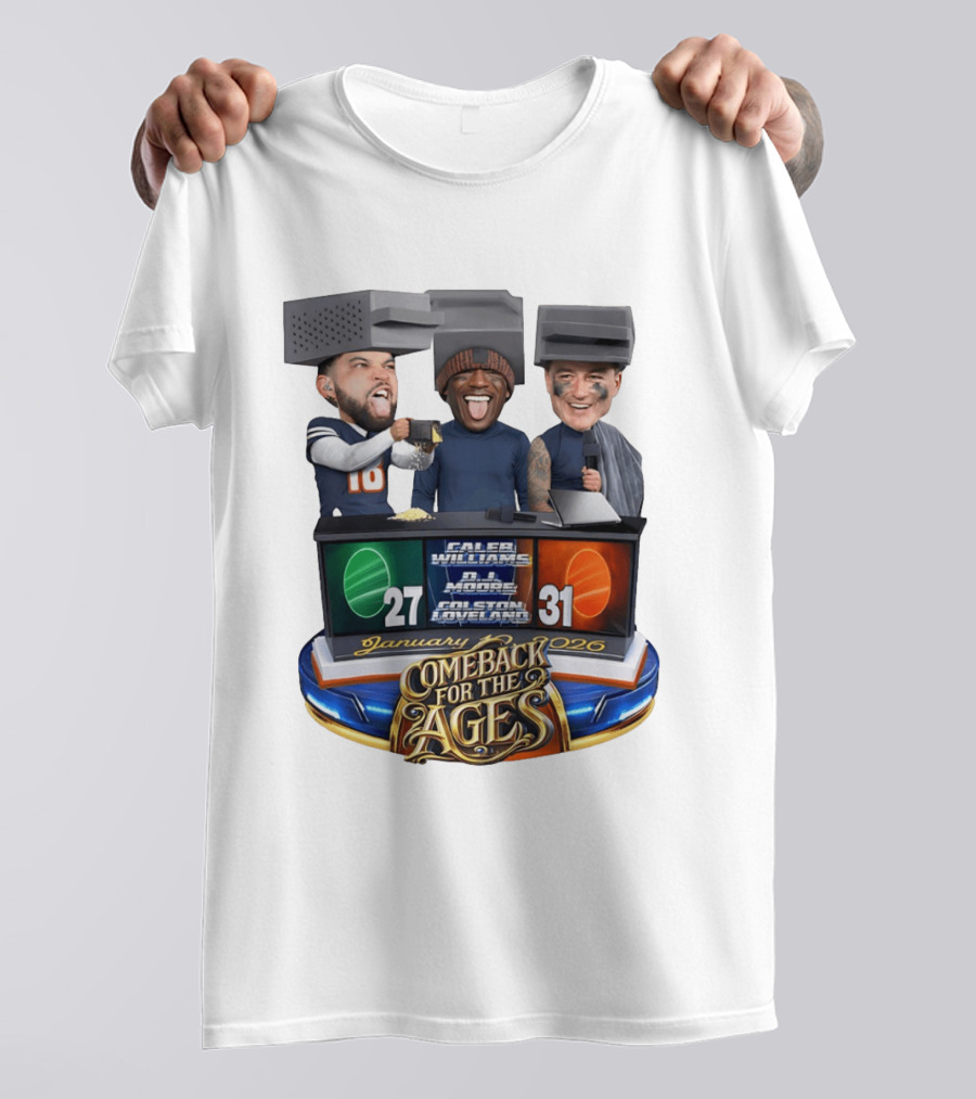 January 2026 Caleb Williams Colston Loveland DJ Moore Cheese Grater Caricature Comeback For The Ages T-Shirt