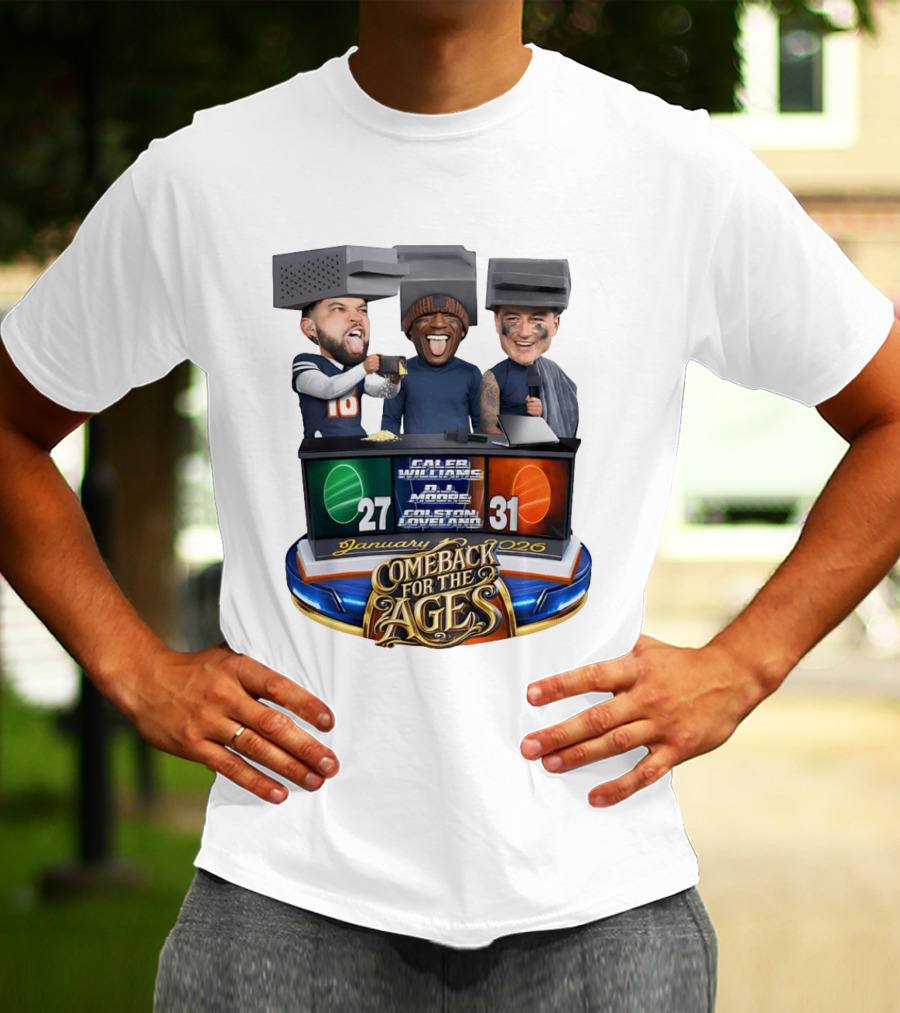 January 2026 Caleb Williams Colston Loveland DJ Moore Cheese Grater Caricature Comeback For The Ages T-Shirt