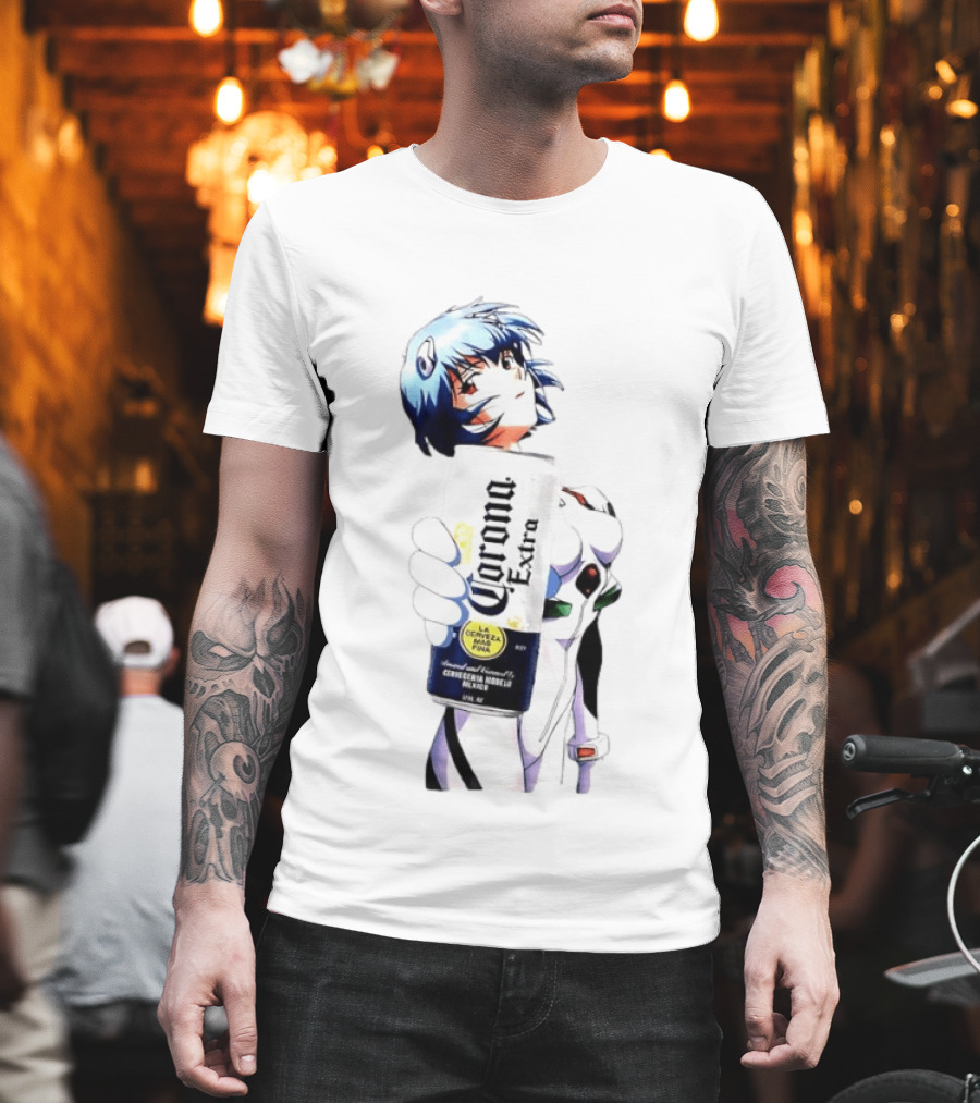 Evangelion Rei Ayanami Holding Corona Extra Beer Can Image T-Shirt
