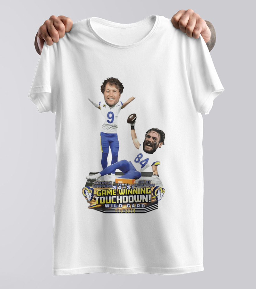 Matthew Stafford Colby Parkinson Los Angeles Rams Game Winning Touchdown Wild Card Caricature 2023 T-Shirt
