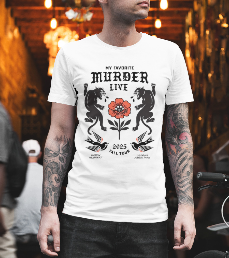 2025 My Favorite Murder Live Fall Tour Event With Floral And Panther Motif T-Shirt
