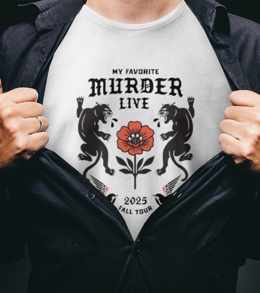 2025 My Favorite Murder Live Fall Tour Event With Floral And Panther Motif T-Shirt