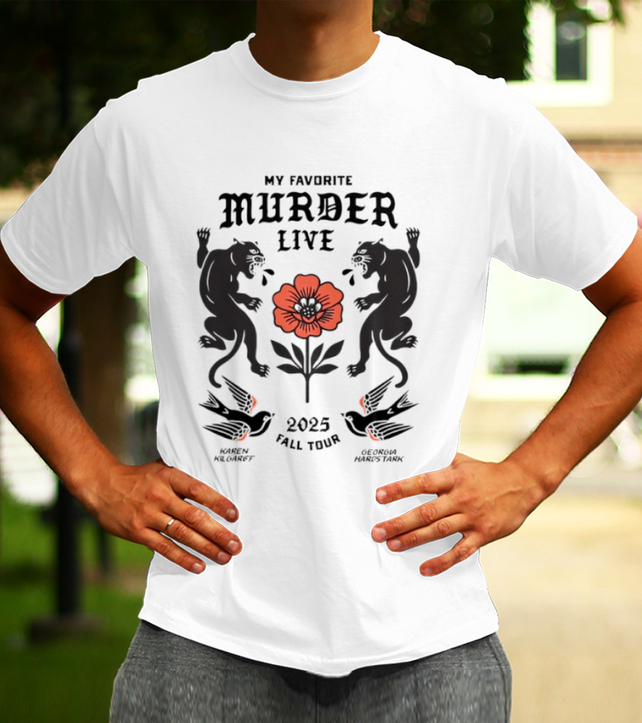 2025 My Favorite Murder Live Fall Tour Event With Floral And Panther Motif T-Shirt