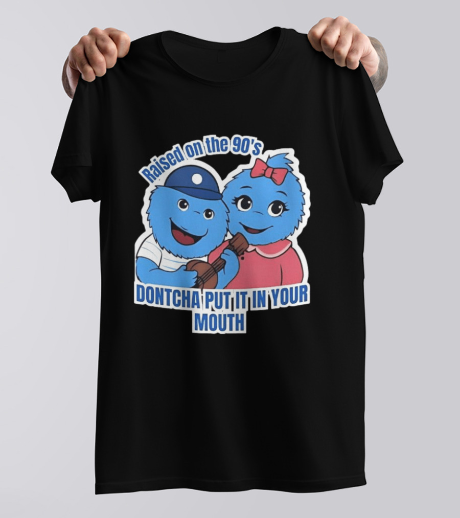 Raised On The 90's Blue Monster Dontcha Put It In Your Mouth Retro Characters T-Shirt