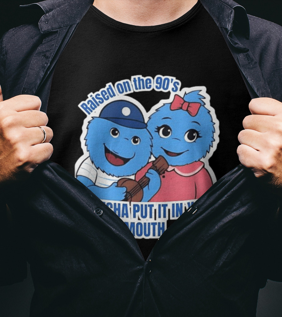 Raised On The 90's Blue Monster Dontcha Put It In Your Mouth Retro Characters T-Shirt