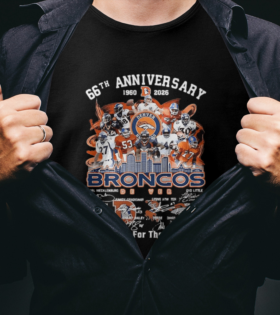 Denver Broncos 66th Anniversary 1959 2023 Thank You For The Memories Skyline Players T-Shirt