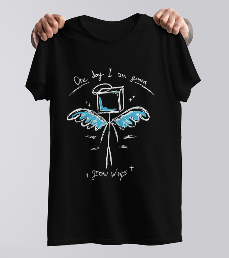 One Day I'm Gonna Grow Wings Stick Figure With Blue Wings T-Shirt