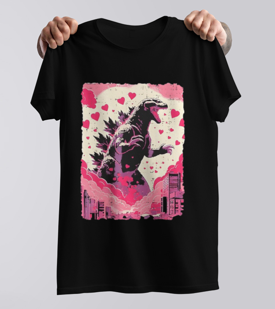 Valentines Day Love Japanese Kaiju Monster With Hearts For Men Women T-Shirt