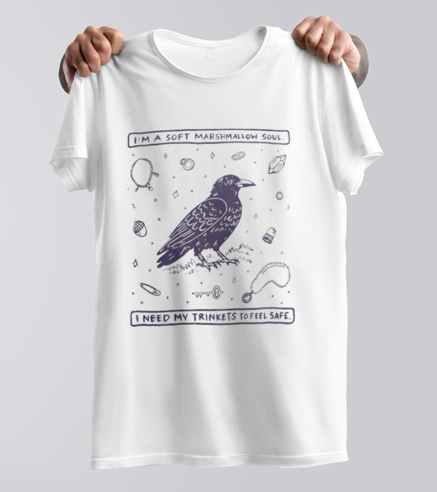 Crow I'm A Soft Marshmallow Soul I Need My Trinkets To Feel Safe Retro Raven Aesthetic T-Shirt