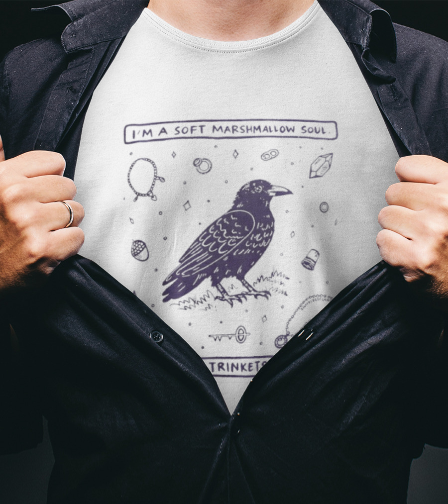 Crow I'm A Soft Marshmallow Soul I Need My Trinkets To Feel Safe Retro Raven Aesthetic T-Shirt