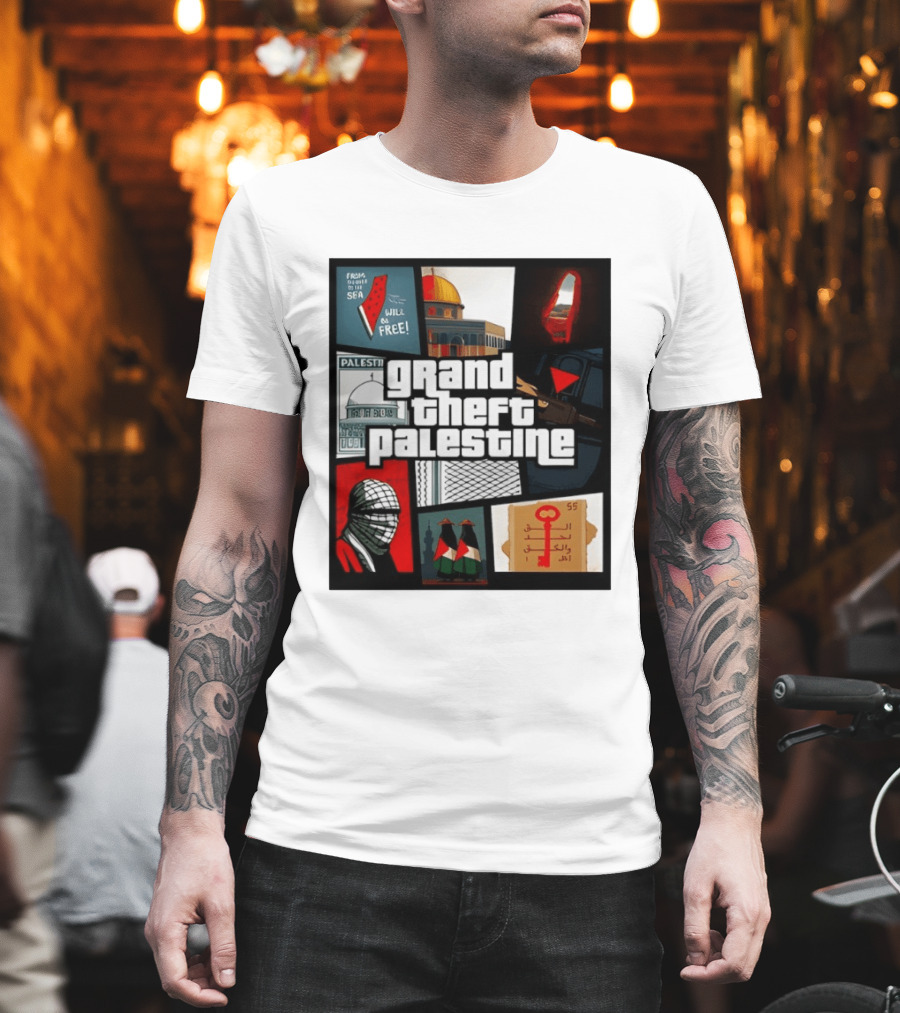 Grand Theft Palestine Dome Of The Rock Sea To Sea Free Palestine RPG Key 55 Flag Cover T-Shirt