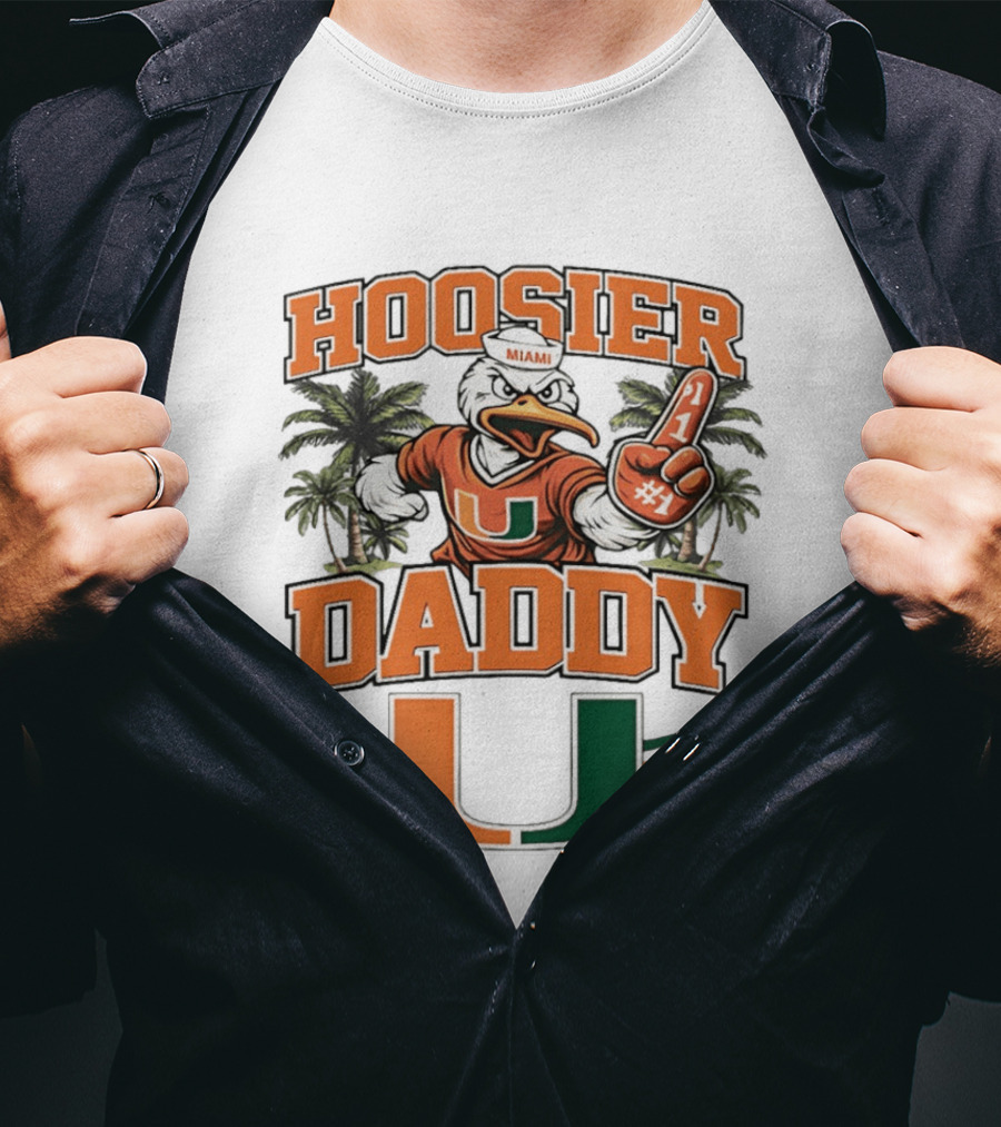 Miami Hurricanes Hoosier Daddy Sebastian The Ibis Number One Fan Palm Trees T-Shirt