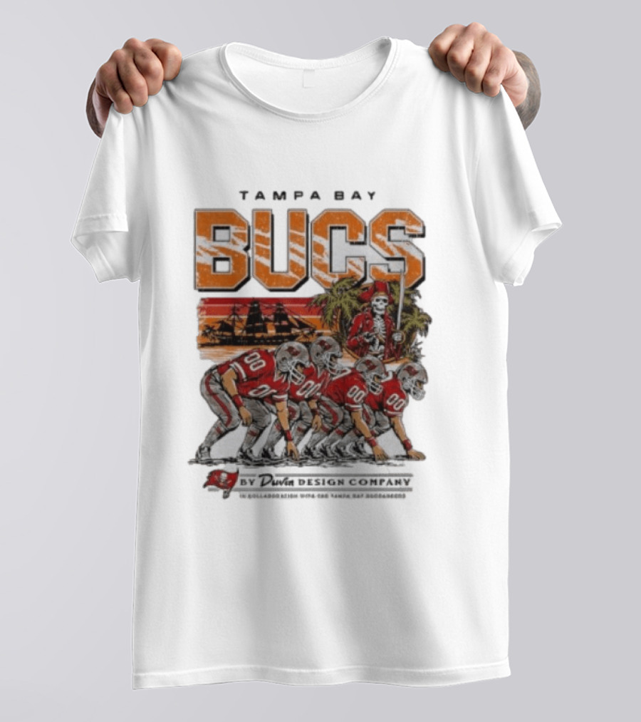 Tampa Bay Bucs Pirate Skeleton Football Team And Ship By Davis Design Company T-Shirt