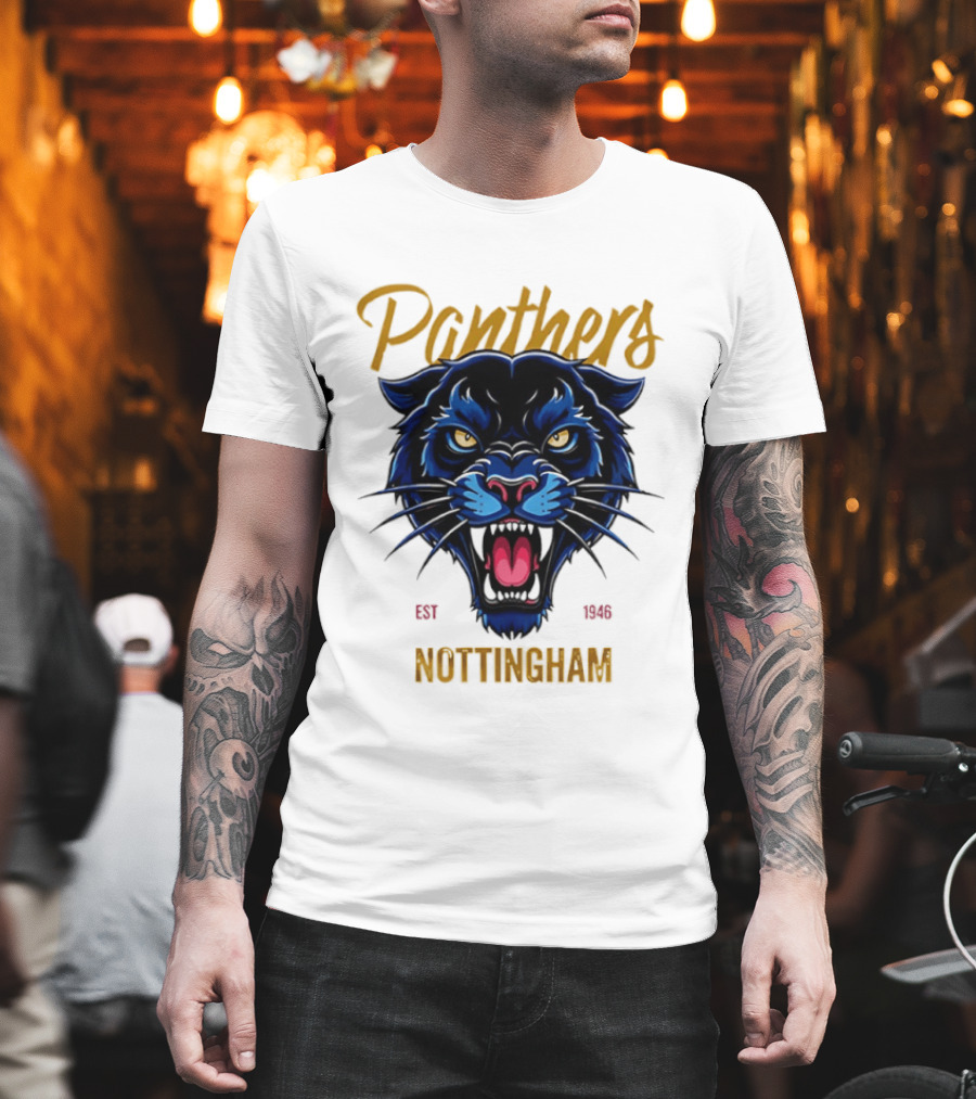 Panthers Nottingham Est 1946 Fierce Blue Panther Face Sports Team T-Shirt