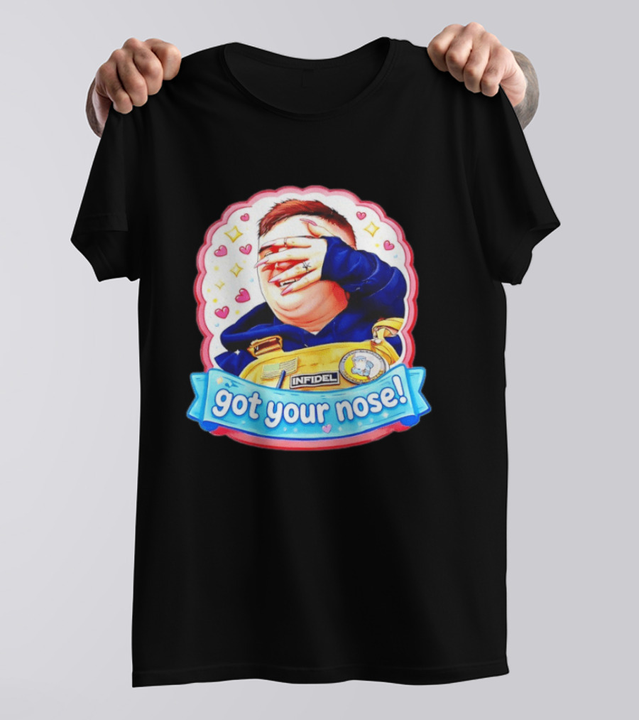 Infidel Got Your Nose Funny Cartoon Patch With Hearts And Stars T-Shirt