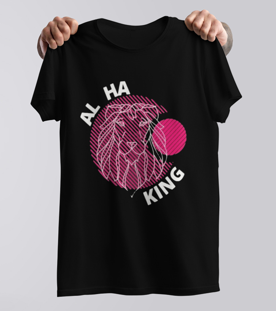 ALPHA KING Lion Graphic Bold Pink Stripes T-Shirt
