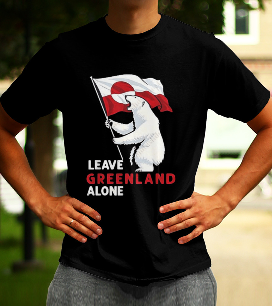 Leave Greenland Alone Polar Bear Holding Flag T-Shirt