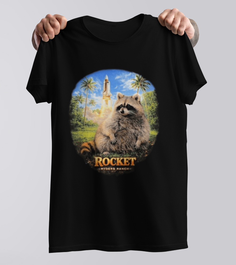 Rocket Raccoon Space Launch Tylernolantattoos Ryders Ranch T-Shirt