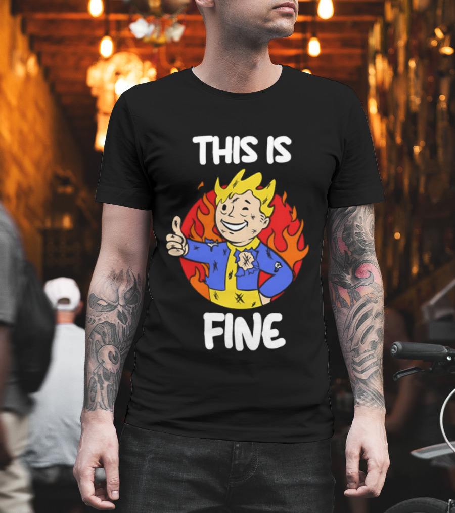 This Is Fine Vault Boy Thumbs Up Fire T-Shirt