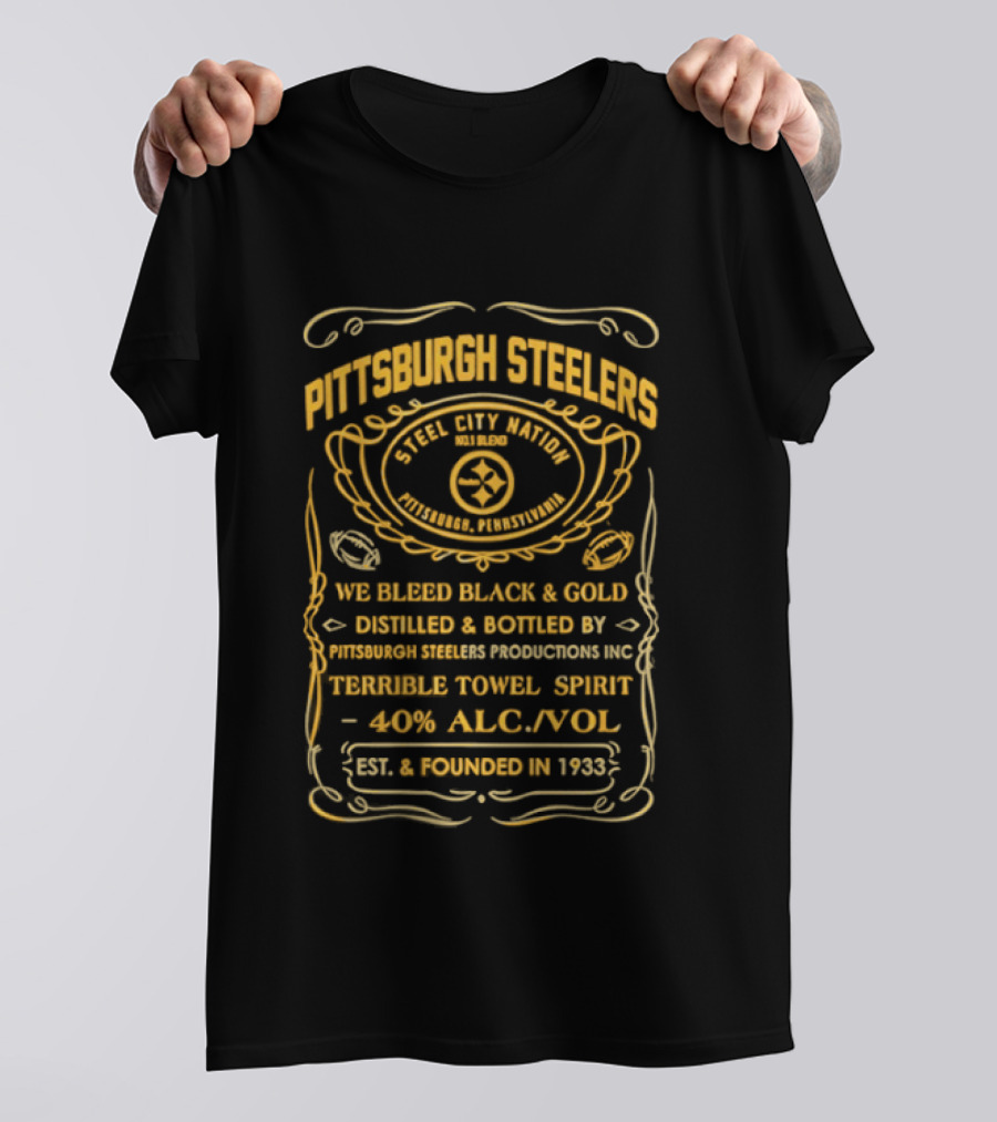 Pittsburgh Steelers Terrible Towel Spirits Established 1933 Black And Gold T-Shirt