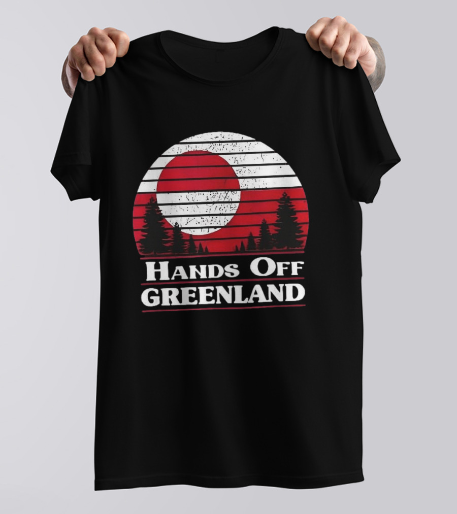 Hands Off Greenland Red And White Retro Pine Trees T-Shirt