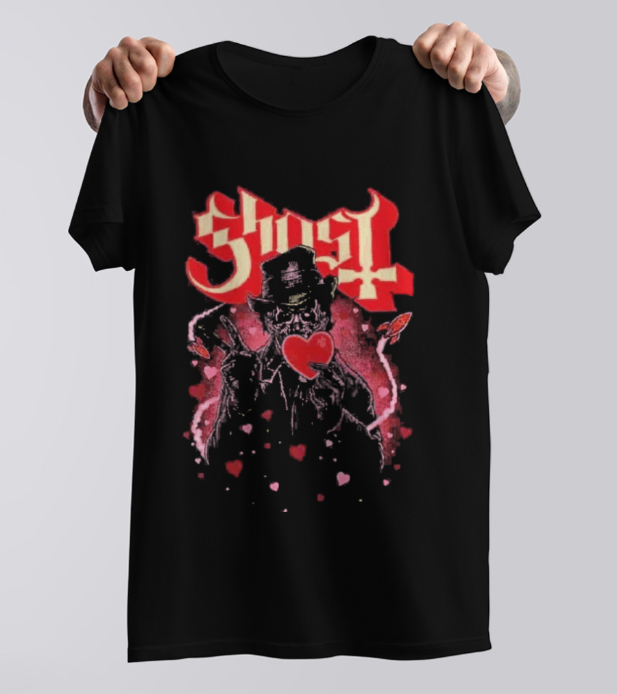 Ghost Nameless Ghouls Cult Valentines Hearts And Rockets T-Shirt