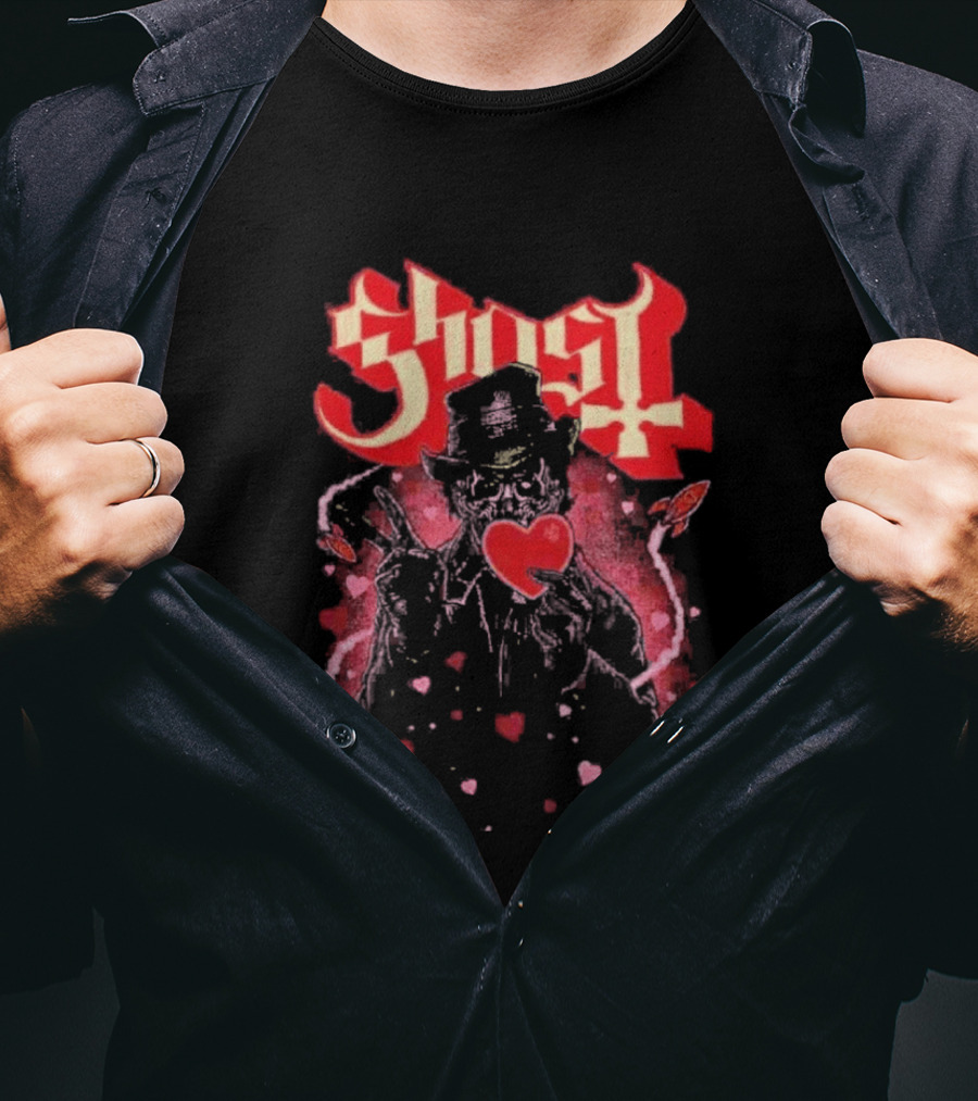 Ghost Nameless Ghouls Cult Valentines Hearts And Rockets T-Shirt