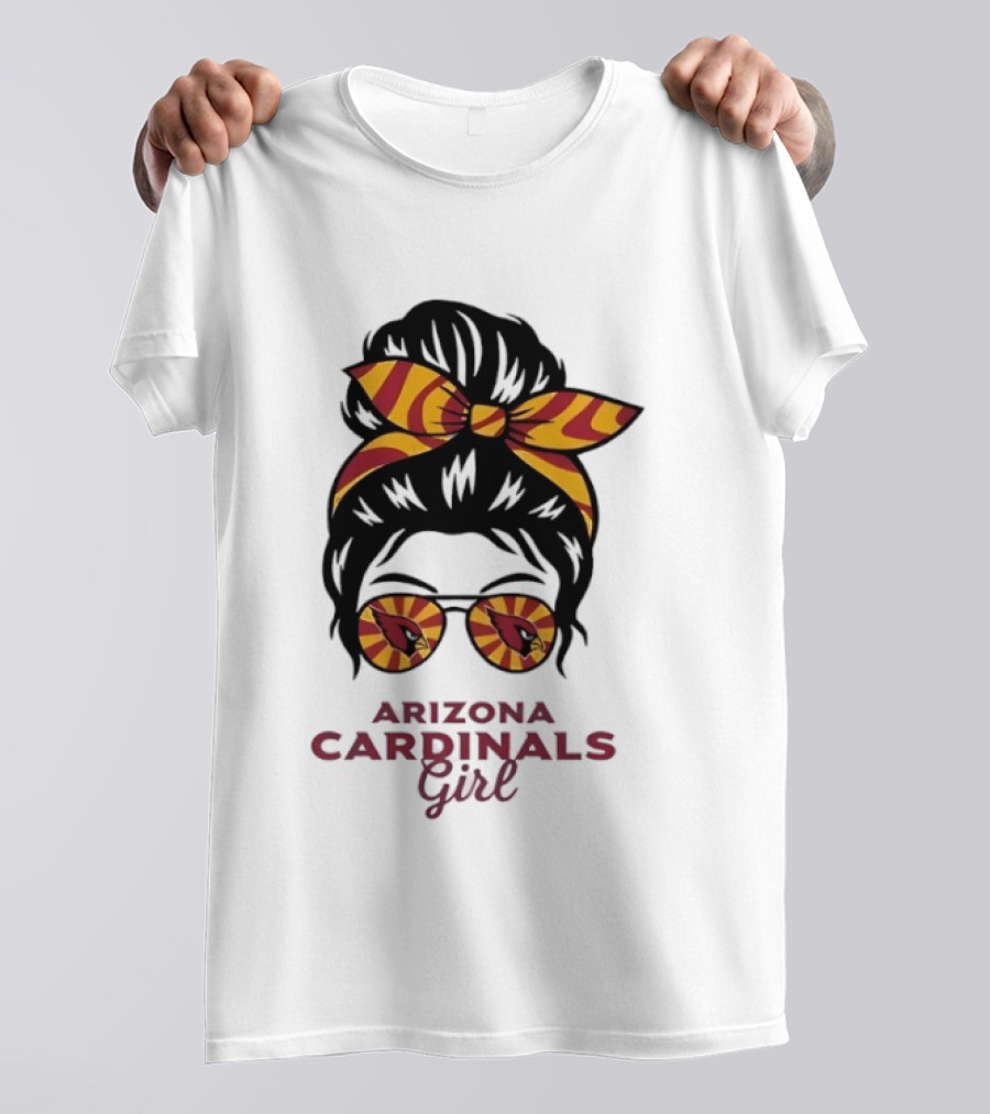 Arizona Cardinals Girl Messy Bun Glasses Vintage Sports Fan T-Shirt