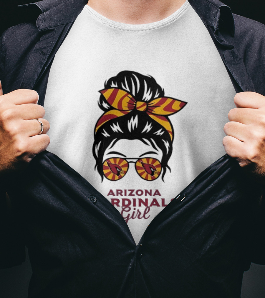 Arizona Cardinals Girl Messy Bun Glasses Vintage Sports Fan T-Shirt