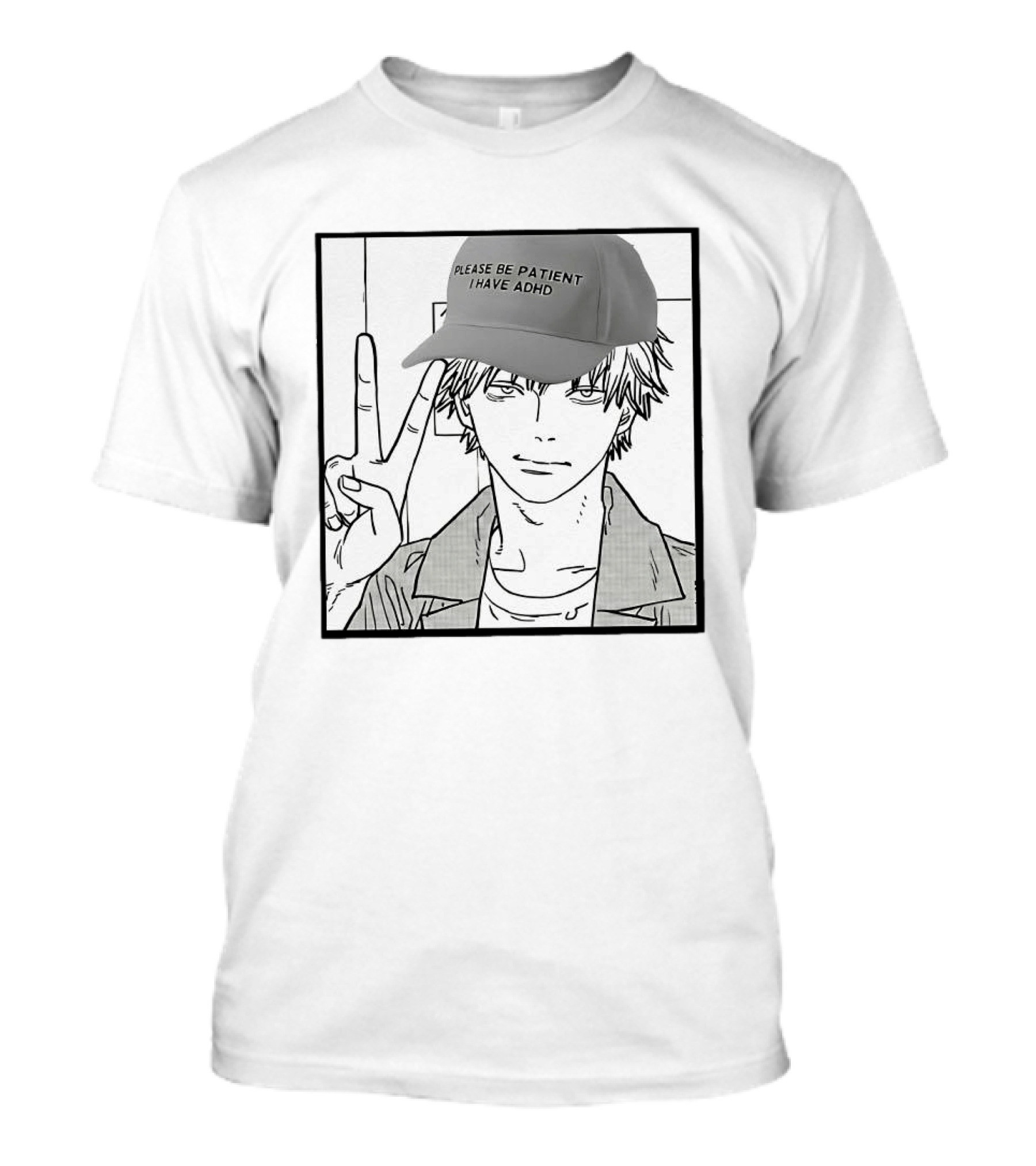 Denji Chainsaw Man Please Be Patient I Have ADHD Peace Sign T-Shirt