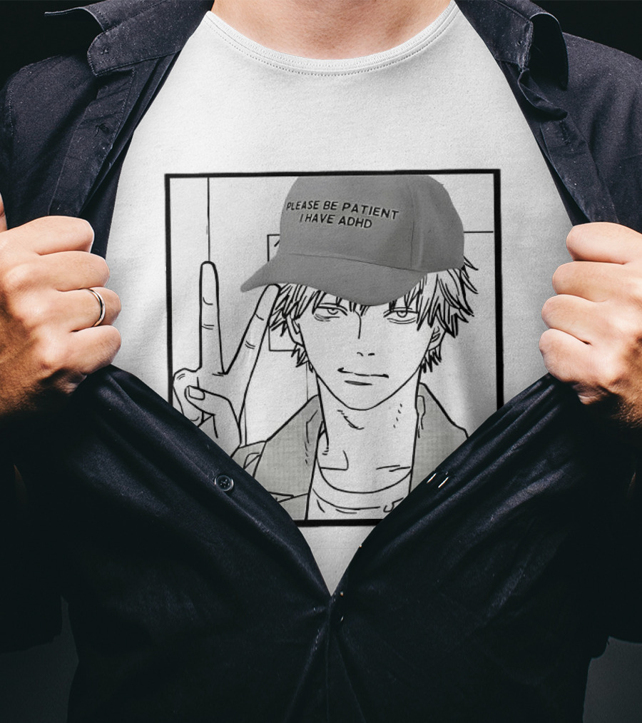Denji Chainsaw Man Please Be Patient I Have ADHD Peace Sign T-Shirt