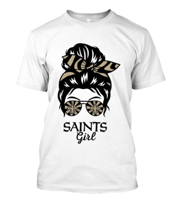 New Orleans Saints Girl Messy Bun Glasses Fleur De Lis Accessory T-Shirt