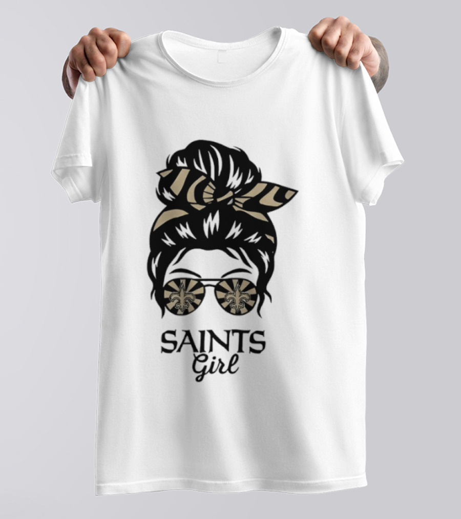 New Orleans Saints Girl Messy Bun Glasses Fleur De Lis Accessory T-Shirt
